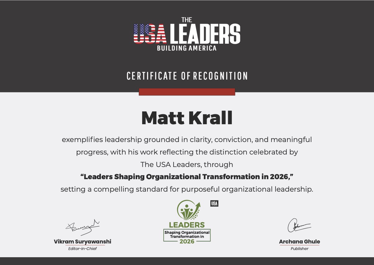 USA Leaders Certificate of Recognition — Matt Krall, Leaders Shaping Organizational Transformation in 2026